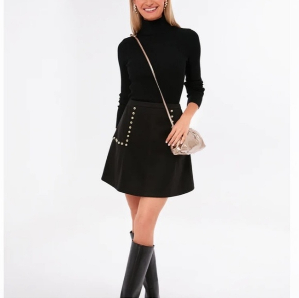 Tuckernuck Gold Stud Mod Black A Line Equestrian Academia Preppy Mini Skirt